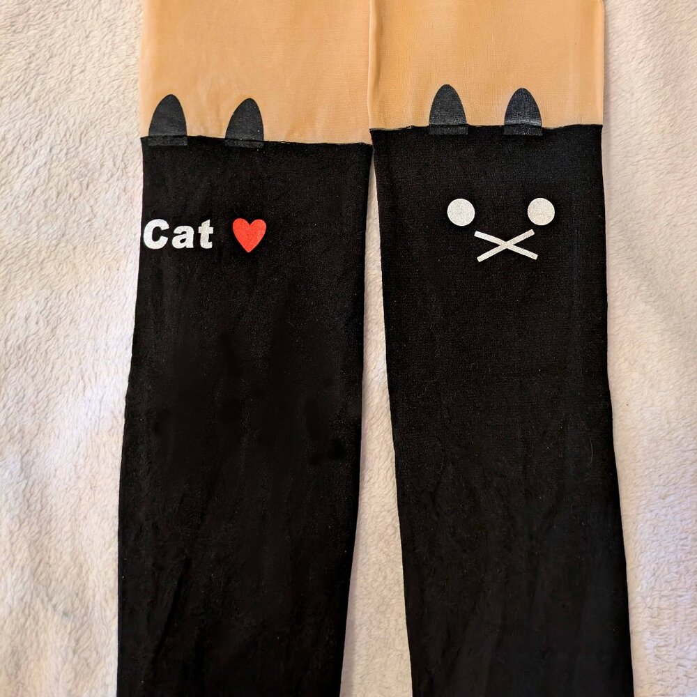 Meowingtons kawaii cute black cat tights OS BNIP